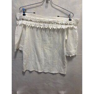 CBR White Off-Shoulder Lace Trim Blouse Womens S